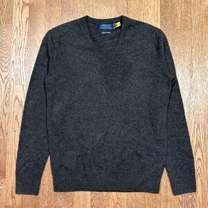 Polo Ralph Lauren Washable Cashmere V Neck Gray Sweater Mens XS